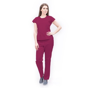Uniforma medicala SPRINT stretch (cu elastan) cu bluza cambrata si pantalon pentru femei-Fructe de padure - Img 1