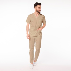 Uniforma medicala stretch (cu elastan) cu pantaloni pentru barbati KULT -Bej