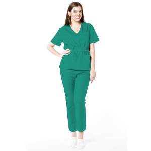 Uniforma medicala stretch (cu elastan) Verde Menta - bluza cambrata cu snur si pantalon pentru femei Doll - Img 1