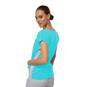 Bluza medicala cambrata stretch DOLL (cu elastan) Ocean cu contrast Alb pentru femei - Img 1