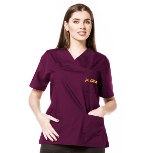 Bluza medicala CLASS personalizata cu nume si functie-Visiniu