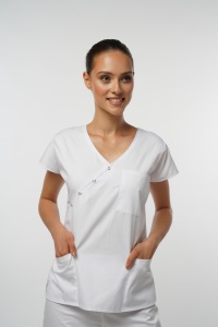 Bluza medicala DOLL cambrata cu capse din poplin-Albastru safir - Img 4