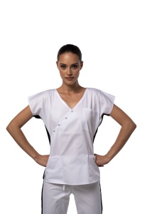 Bluza medicala DOLL cambrata stretch (cu elastan) Alb cu contrast Ocean pentru femei - Img 4