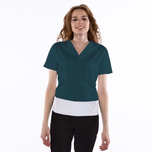 Bluza medicala stretch KULT (cu elastan) Verde marin cu contrast Alb pentru femei