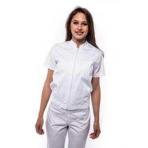 Bomber medical cu maneca scurta si bordura elastica pentru femei TRAFIC-Alb