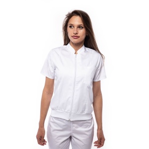 Bomber medical maneca scurta cu fermoar si bordura patent pentru femei TRAFIC-Alb