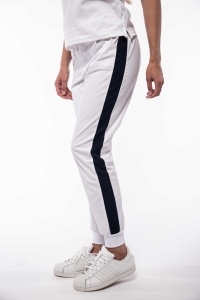 Pantalon medical ART stretch (cu elastan) Alb contrast Negru cu buzunare si mansete pentru femei