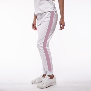 Pantalon medical ART stretch (cu elastan) Alb contrast Roz antic cu buzunare si mansete pentru femei