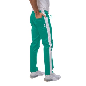 Pantaloni medicali ART stretch (cu elastan) cu contrast pentru barbati VERDE MENTA-ALB