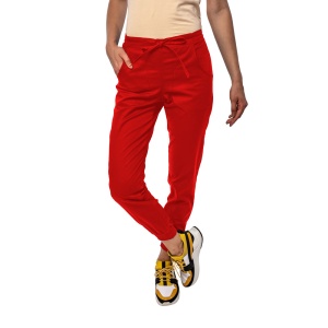 Pantaloni medicali ART stretch (cu elastan) cu manseta pentru femei-Rosu