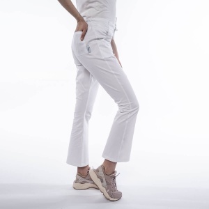Pantaloni medicali ART stretch (cu elastan) flare pentru femei-Alb - Img 1