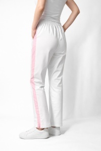 Pantaloni medicali Art stretch evazați cu contrast pentru femei-alb cu bleumarin - Img 4