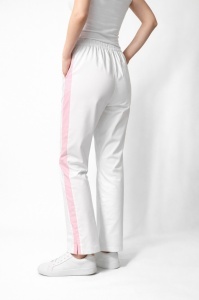 Pantaloni medicali Art stretch evazați cu contrast pentru femei-alb cu turqoise - Img 4