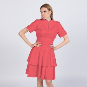 Rochie medicala stretch (cu elastan) FRILL -Coral