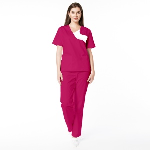 Uniformă Medicală Chic din Poplin cu pantalon clasic-Magenta
