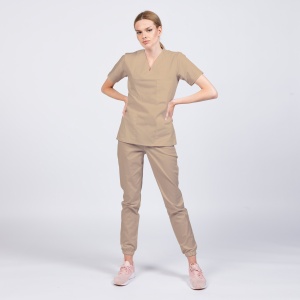 Uniforma medicala CLASS stretch (cu elastan) cu pantalon jogger pentru femei-Bej