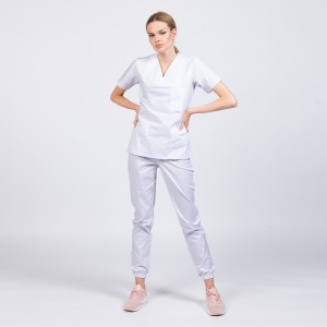 Uniforma medicala CLASS stretch (cu elastan) cu pantalon jogger pentru femei-Alb - Img 1