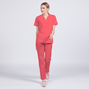 Uniforma medicala CLASS stretch (cu elastan) cu pantalon pentru femei-Coral - Img 1