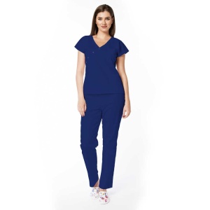 Uniforma medicala DOLL cu bluza cambrata si pantalon-Albastru safir - Img 1