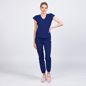 Uniforma medicala DOLL cu bluza cambrata si pantalon jogger-Albastru safir - Img 1