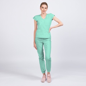 Uniforma medicala DOLL cu bluza cambrata si pantalon jogger-Aqua