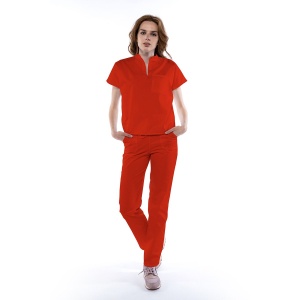 Uniforma medicala FABS stretch (cu elastan) cu pantalon pentru femei-Rosu - Img 1