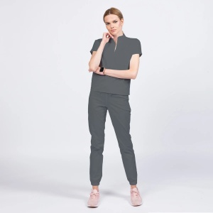 Uniforma medicala FABS stretch cu pantalon jogger pentru femei-Gri - Img 1