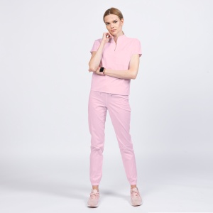 Uniforma medicala FABS stretch cu pantalon jogger pentru femei-Roz pal - Img 1
