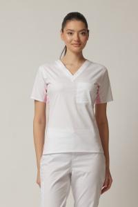 Uniformă Medicală Kult Stretch cu Inserție Verticală și Pantalon Jogger – Vișiniu/Alb - Img 3