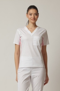 Uniformă Medicală Kult Stretch cu Inserție Verticală și Pantalon Jogger – Magenta/Alb - Img 3