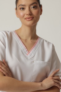 Uniformă Medicală OPTIM Antibacteriană cu Inserție Albă și Pantalon Cambrat-Rosu - Img 9