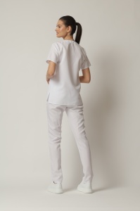 Uniformă Medicală OPTIM din Microfibră cu Inserție Albă și Pantalon Cambrat-Gri - Img 8