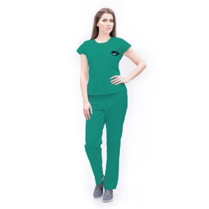 Uniforma medicala poplin SPRINT cu bluza cambrata si pantalon pentru oftalmologi-Verde menta - Img 1