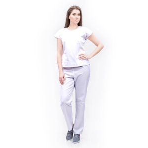 Uniforma medicala SPRINT stretch (cu elastan) cu bluza cambrata si pantalon pentru femei-Alb - Img 1