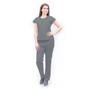 Uniforma medicala SPRINT stretch (cu elastan) cu bluza cambrata si pantalon pentru femei-Gri - Img 1