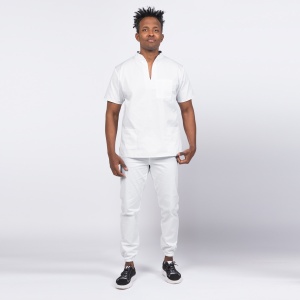 Uniforma medicala STIL cu pantaloni jogger pentru barbati -Alb
