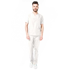 Uniforma medicala stretch CLASS (cu elastan) cu pantaloni pentru barbati -Alb