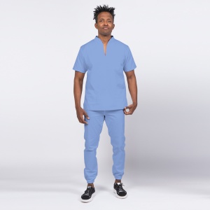 Uniforma medicala stretch STIL (cu elastan) cu pantaloni jogger pentru barbati -Azur
