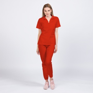 Uniforma medicala TREND stretch (cu elastan) cu pantaloni jogger pentru femei-Rosu