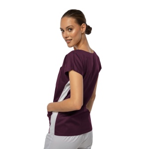 Bluza medicala cambrata stretch DOLL (cu elastan) Tangerine cu contrast Alb pentru femei - Img 1