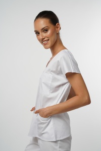 Bluza medicala DOLL cambrata cu capse din poplin-Albastru safir - Img 5