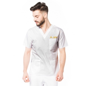 Bluza medicala KULT personalizata cu nume si functie -Alb