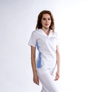 Bluza medicala KULT stretch (cu elastan) Alb cu contrast Azur lateral