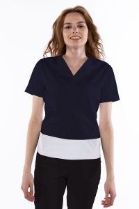 Bluza medicala stretch KULT (cu elastan) Bleumarin cu contrast Alb pentru femei