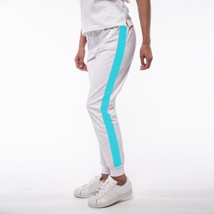 Pantalon medical ART stretch (cu elastan) Alb contrast Ocean cu buzunare si mansete pentru femei