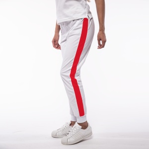 Pantalon medical ART stretch (cu elastan)Alb contrast Rosu cu buzunare si mansete pentru femei