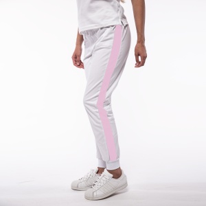 Pantalon medical ART stretch (cu elastan) Alb contrast Roz pal cu buzunare si mansete pentru femei