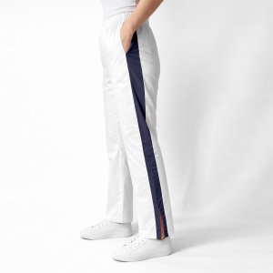 Pantaloni medicali Art stretch evazați cu contrast pentru femei-alb cu bleumarin