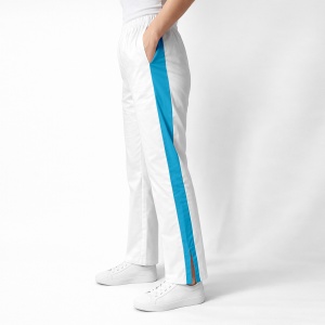 Pantaloni medicali Art stretch evazați cu contrast pentru femei-alb cu turqoise