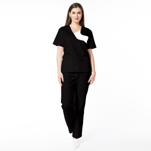 Uniformă Medicală Chic din Poplin cu pantalon clasic-Negru